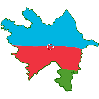 Azerbaijan, filled in with blue red and green. There’s a white crescent and star in the middle.